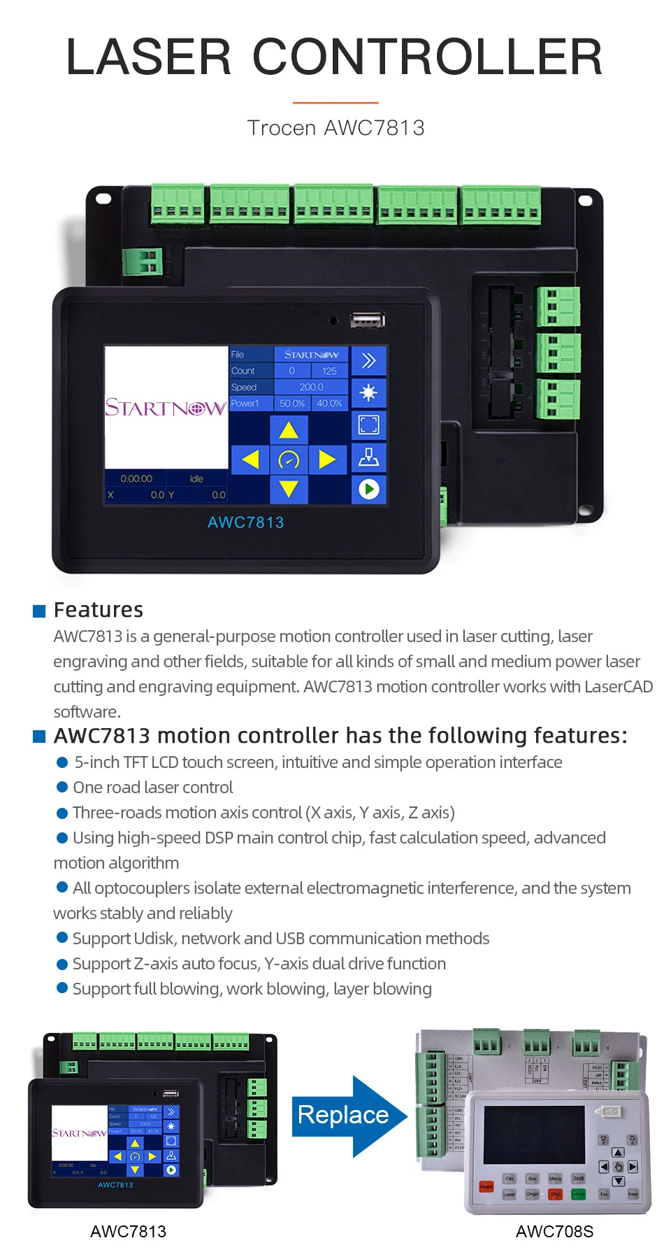 Startnow CO2 Laser Controller Board Upgraded Awc708s Trocen Awc7813 CNC Control Motherboard System Anywells for CNC Machine